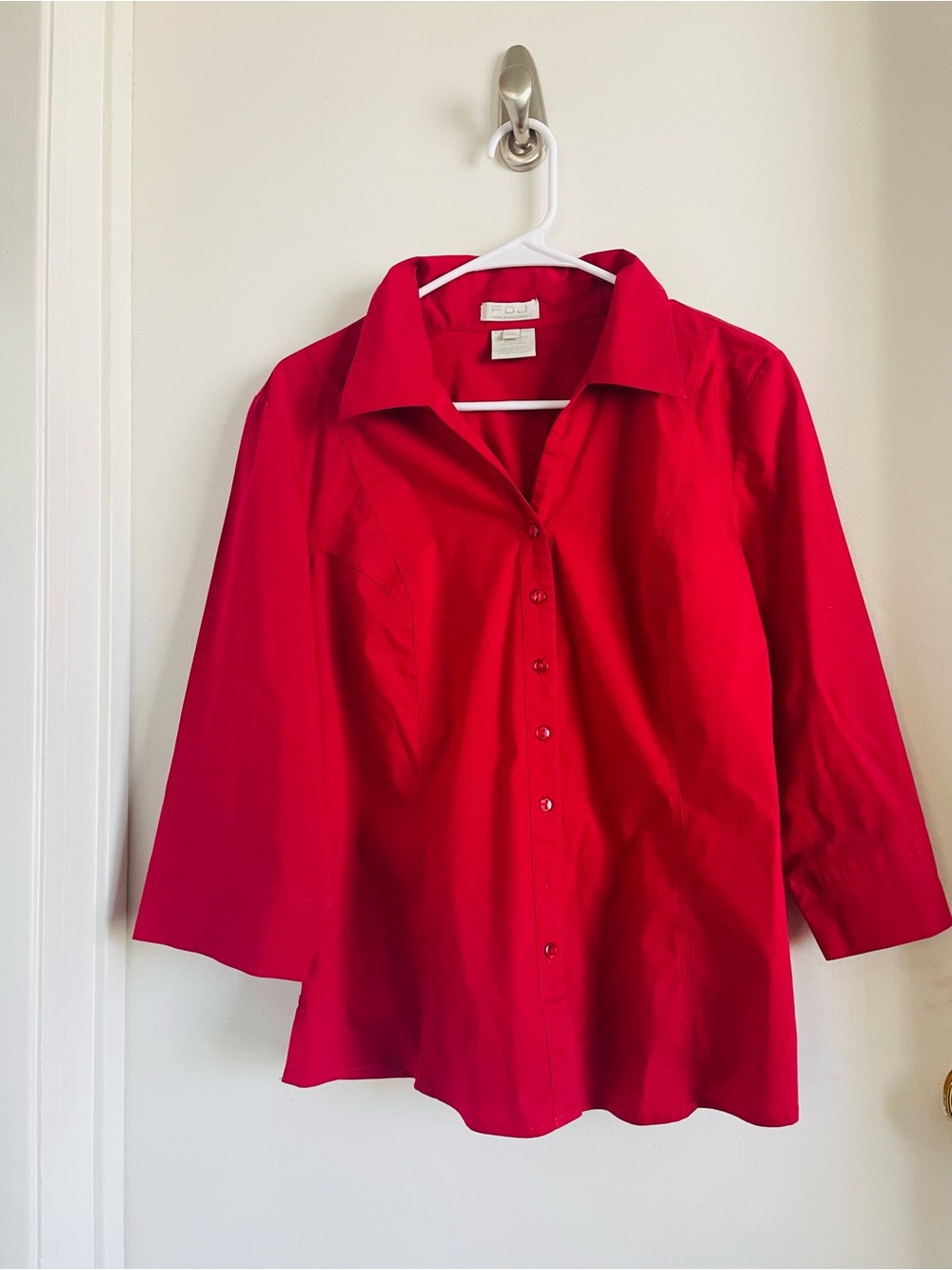 Classic Button-Front Red Blouse